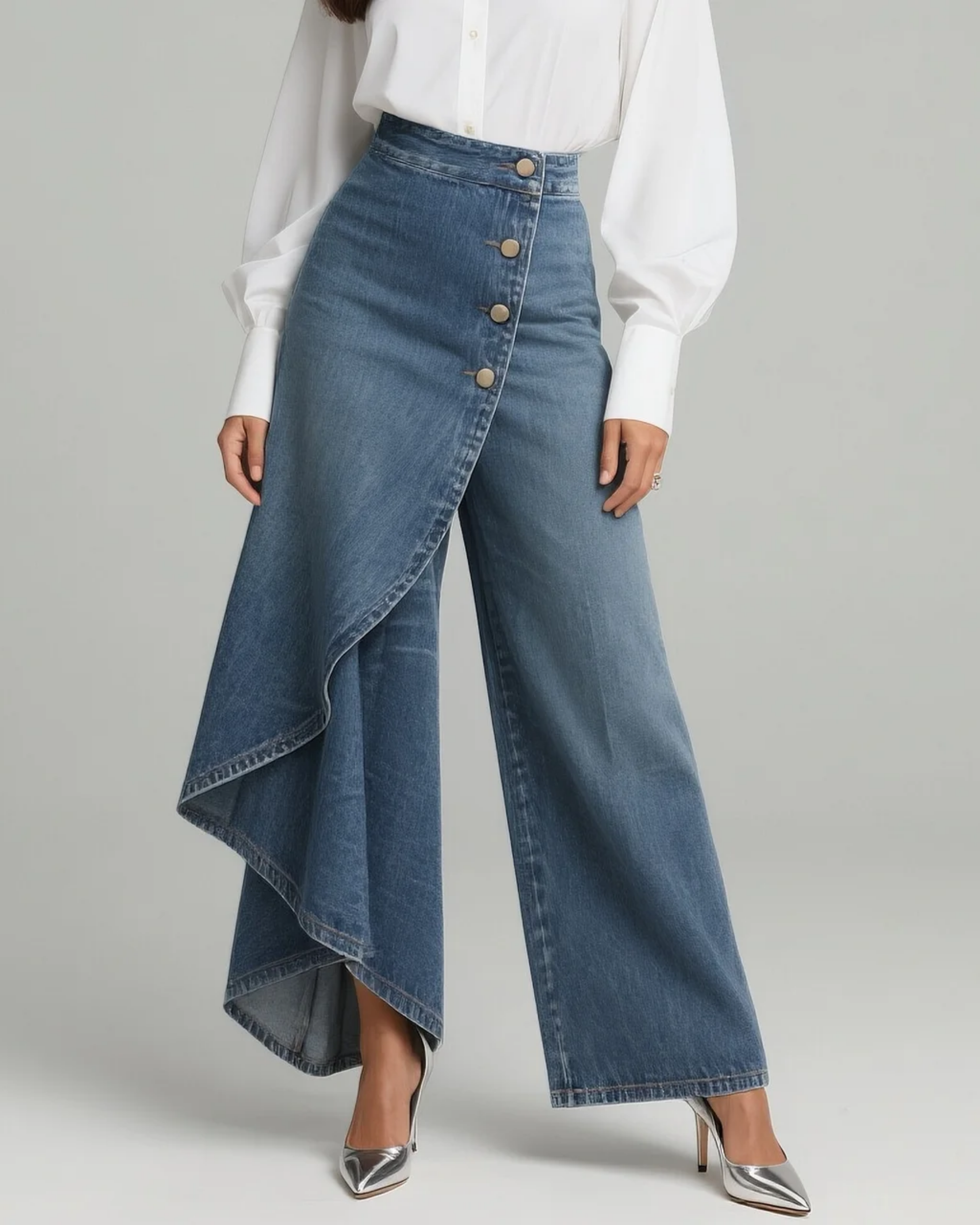 Bianca - Jeans in Denim con Chiusura a Portafoglio