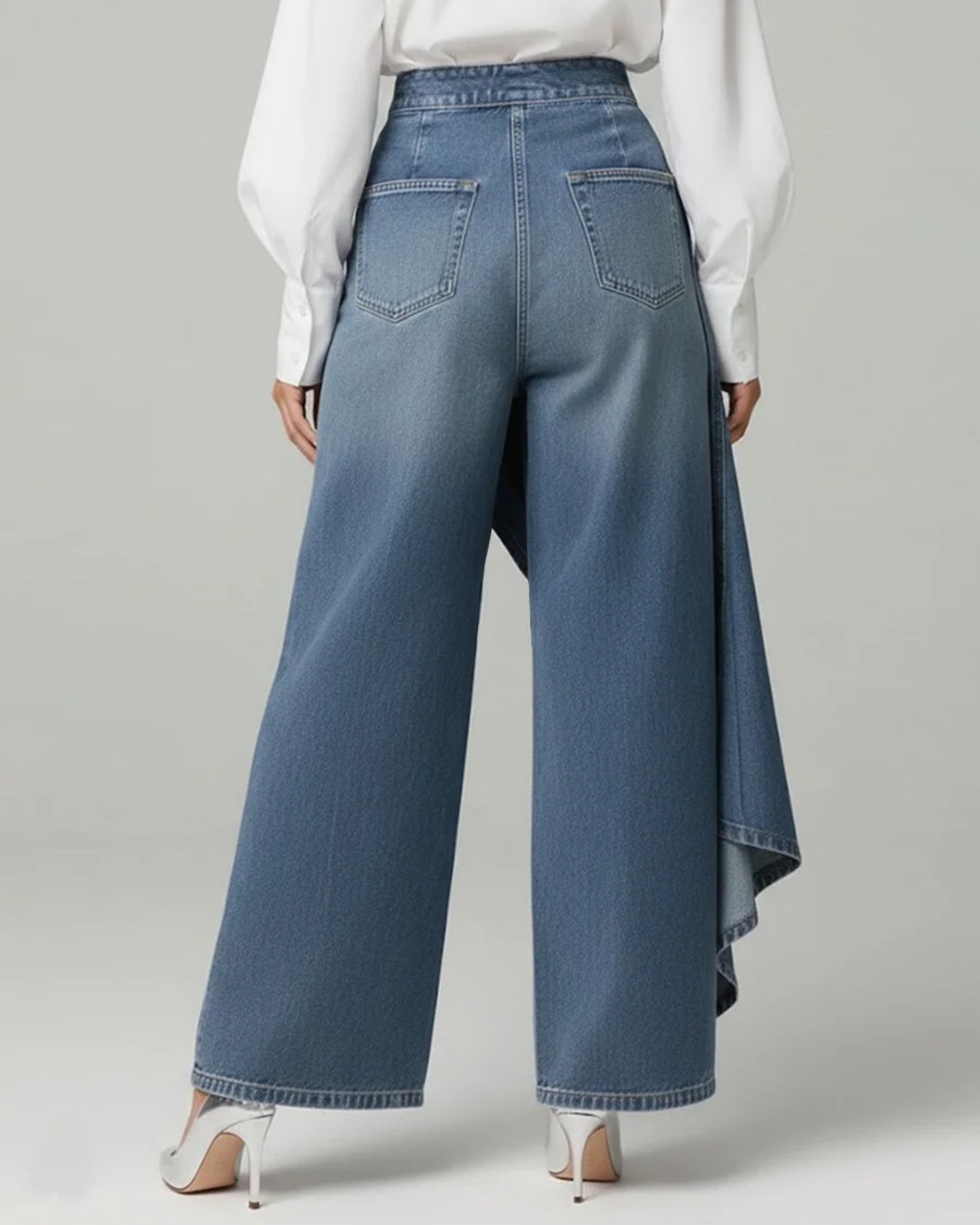 Bianca - Jeans in Denim con Chiusura a Portafoglio