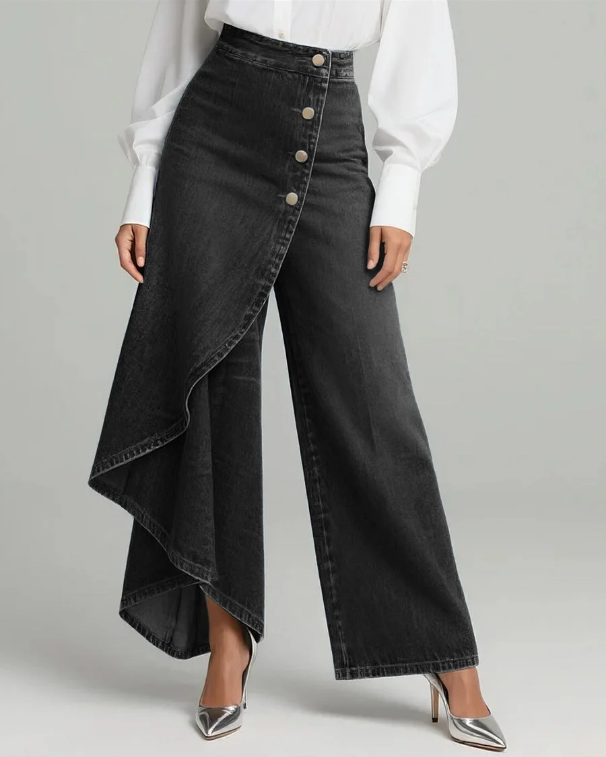 Bianca - Jeans in Denim con Chiusura a Portafoglio
