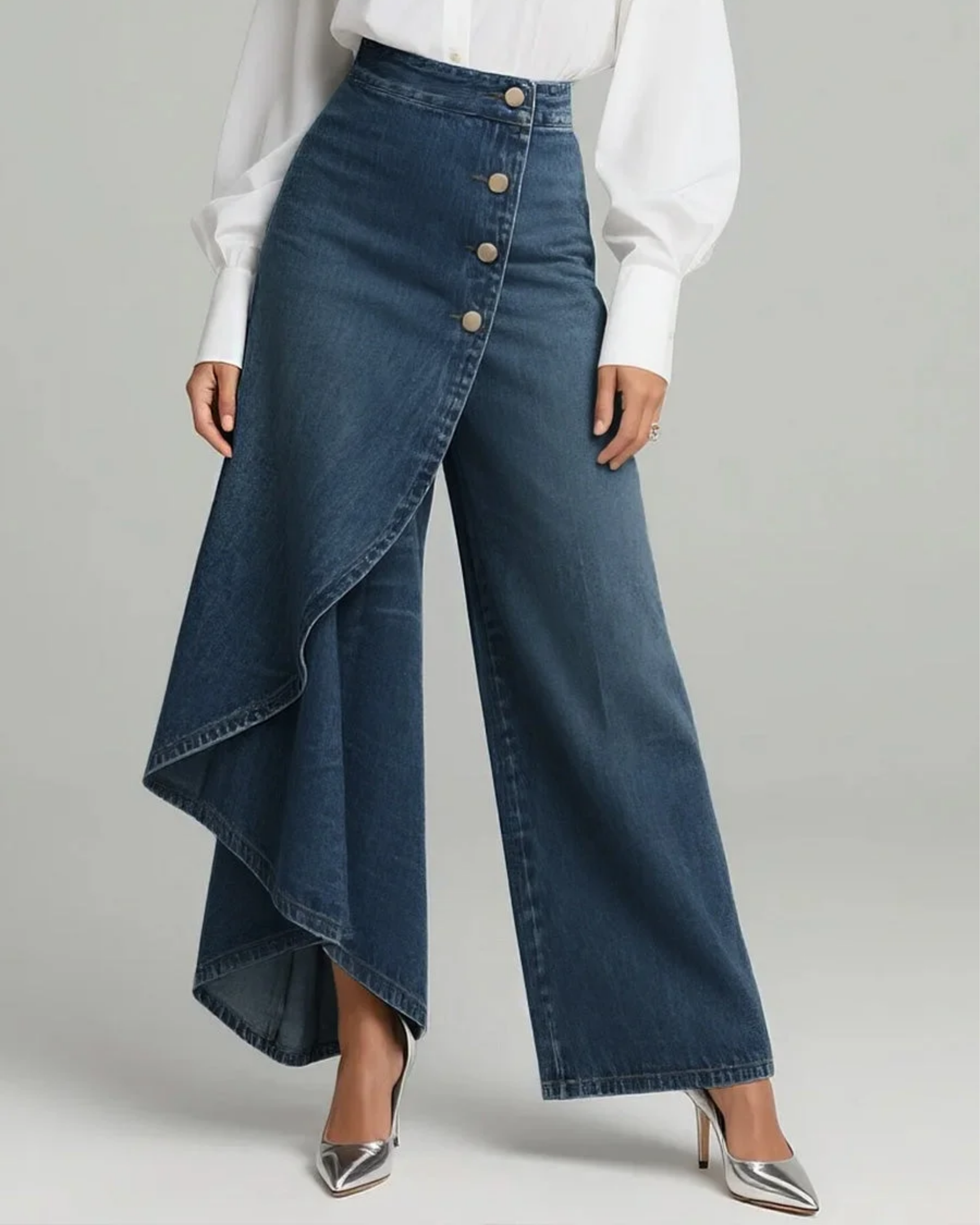 Bianca - Jeans in Denim con Chiusura a Portafoglio