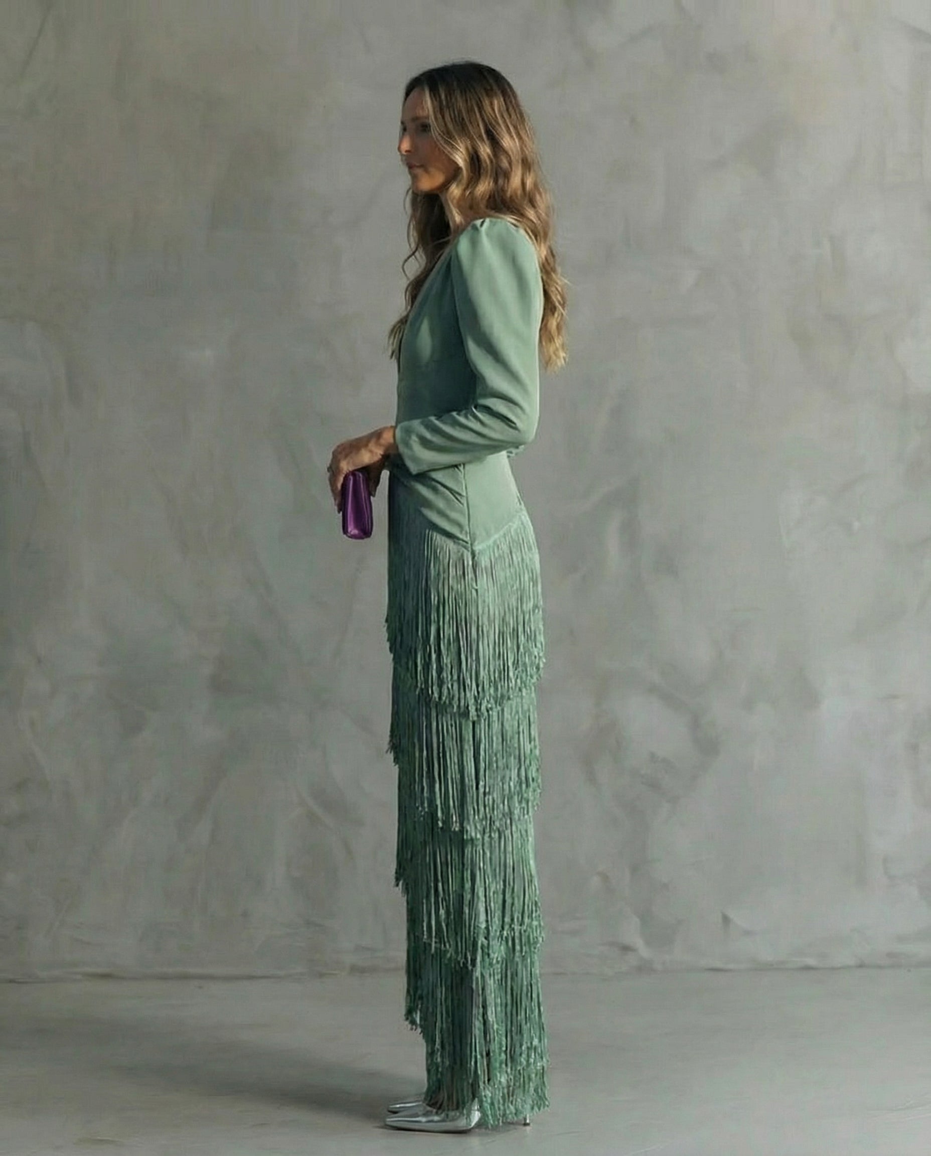 Alessia - Abito midi elegante con maniche a frange